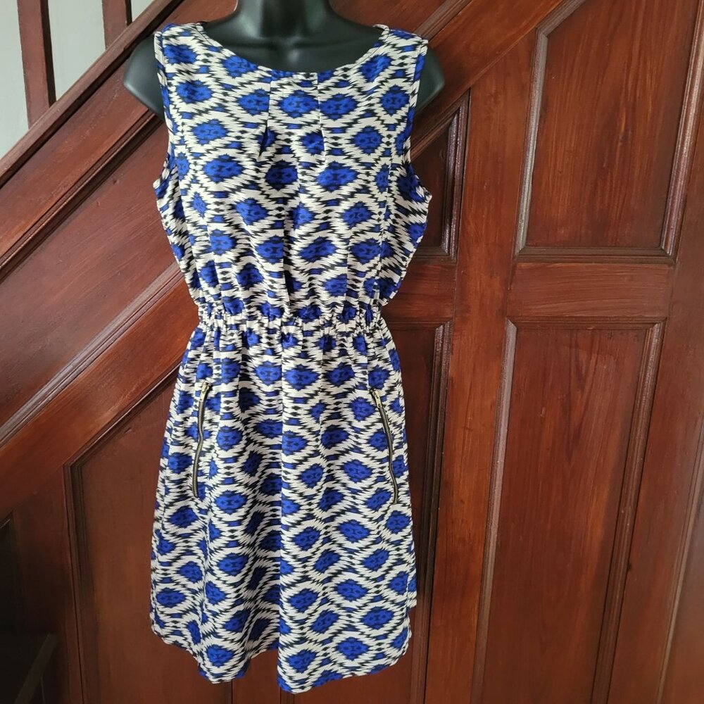 Sol Clothing Sleeveless Geometric Print Dress Blue & White S 100% Polyester